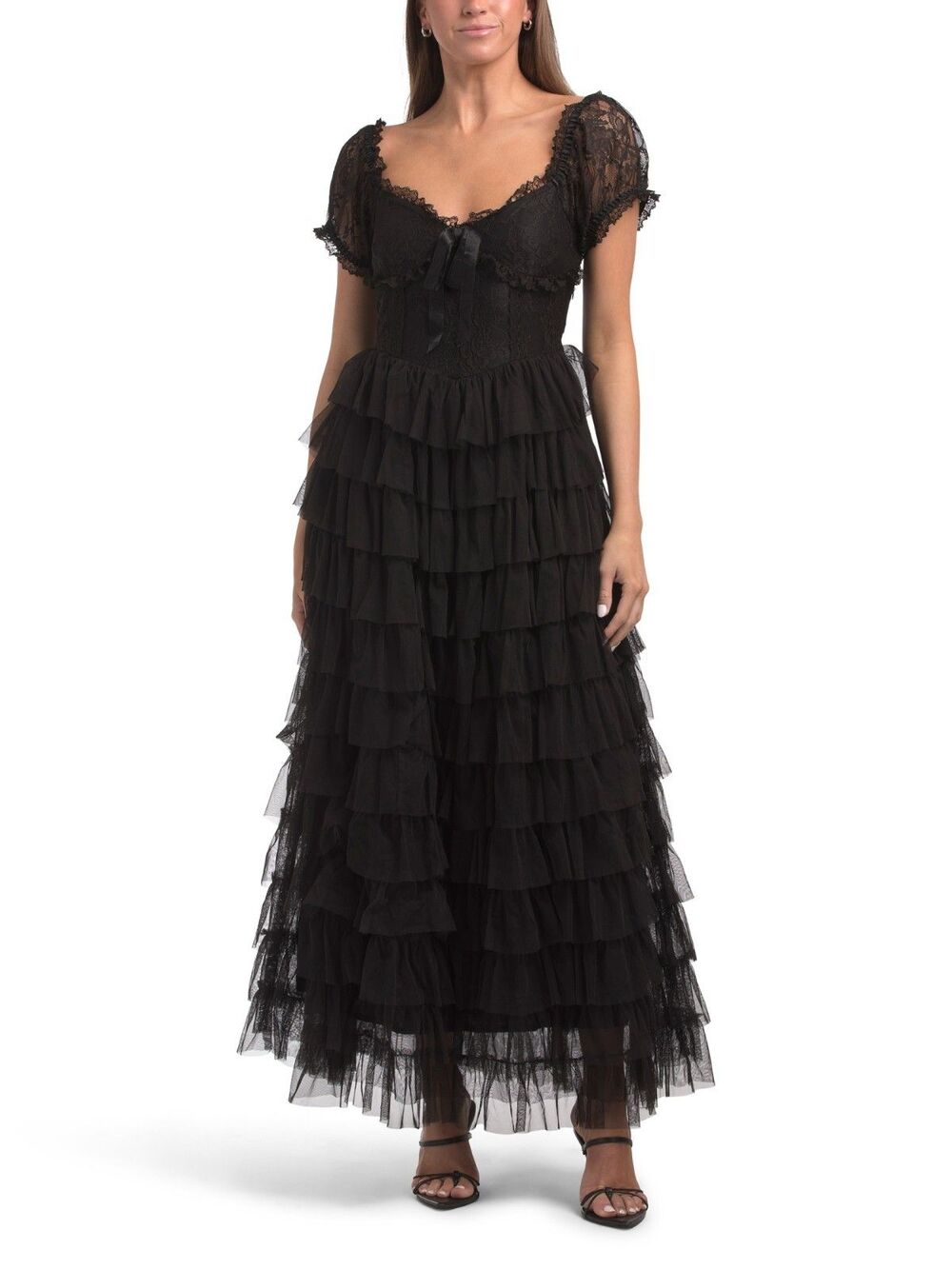 Amy Jane London womens Black Sofia Lace Up Corset Long Maxi Dress Gown size XS